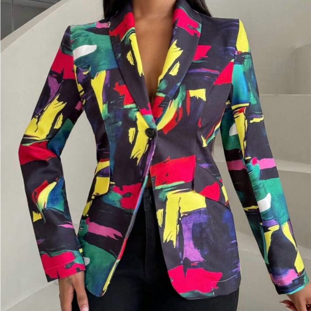 Black and Red Artistic Blazer with Geometric Pattern
